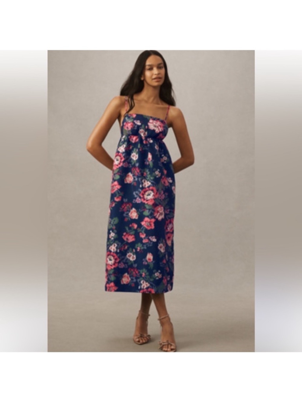 Anthropologie BHLDN Sophia Navy Marin Floral Jacquard MIDI Dress